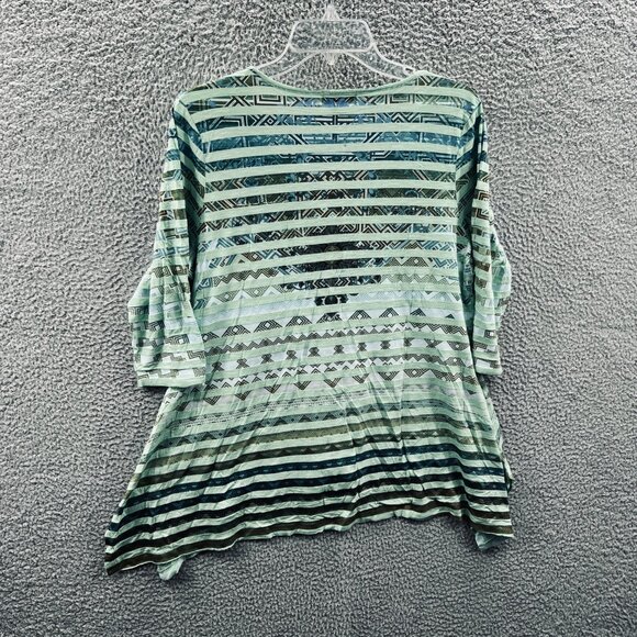 Live Let One World Women Tunic Top Large‎ Green Black Embellish 3/4 Sleeve Shirt - Picture 2 of 10